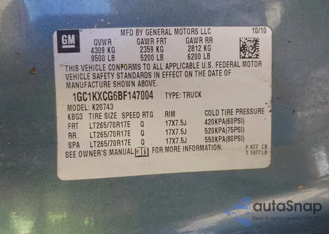 2011 Chevrolet Silverado 2500Hd Lt from USA, damaged, VIN 1GC1KXCG6BF147004